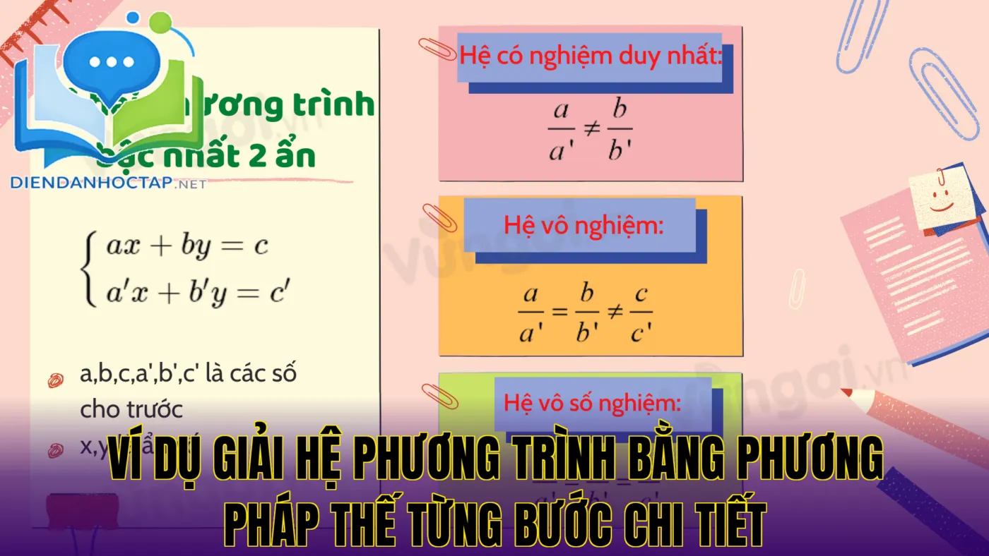 Ví dụ giải hệ phương trình bằng phương pháp thế từng bước chi tiết