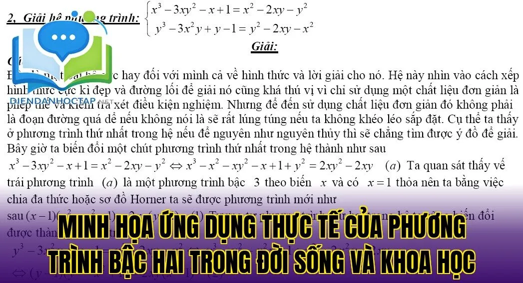 Minh họa ứng dụng thực tế của phương trình bậc hai trong đời sống và khoa học