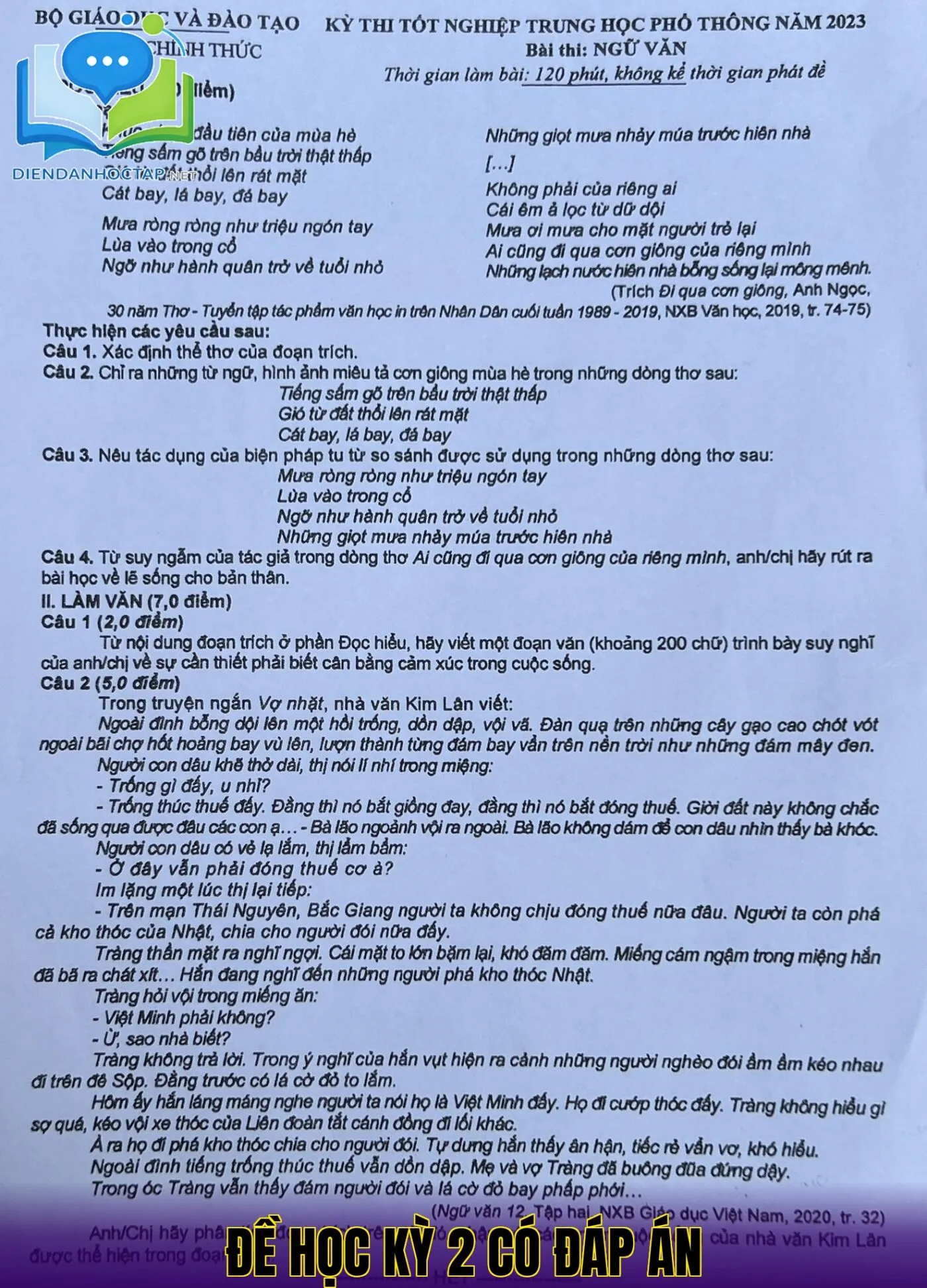 Đề Học Kỳ 2 Có Đáp Án