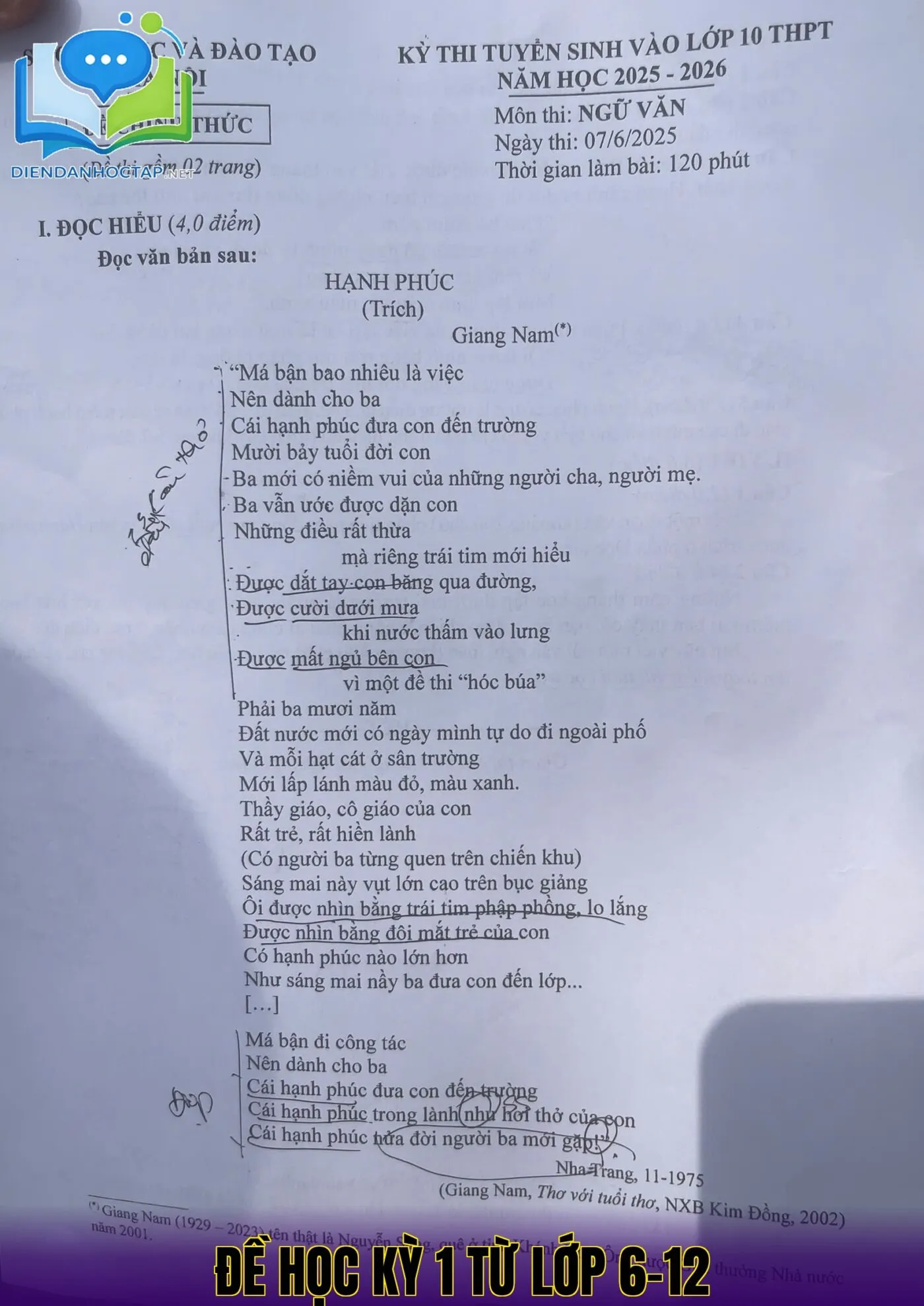 Đề Học Kỳ 1 Từ Lớp 6-12